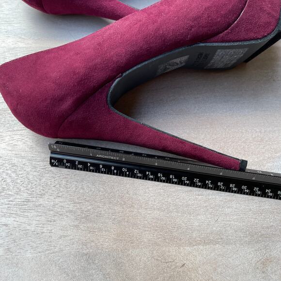 Forever 21 Womens Size 8.5 Heels Wine Faux Suede Peep Toe Platform Stilleto New - Picture 6 of 13